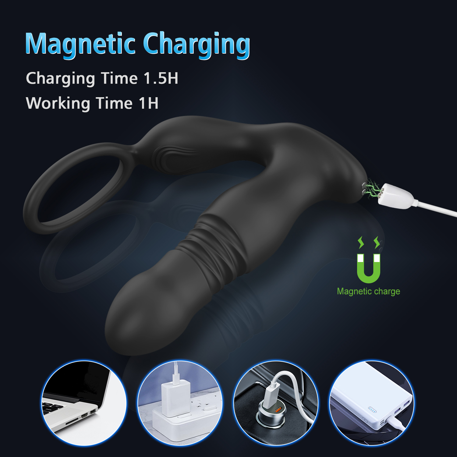 Rocky Şarjlı Uzaktan Kontrol Penis Halkalı İleri Geri Hareketli Prostat Uyarıcı Vibratör