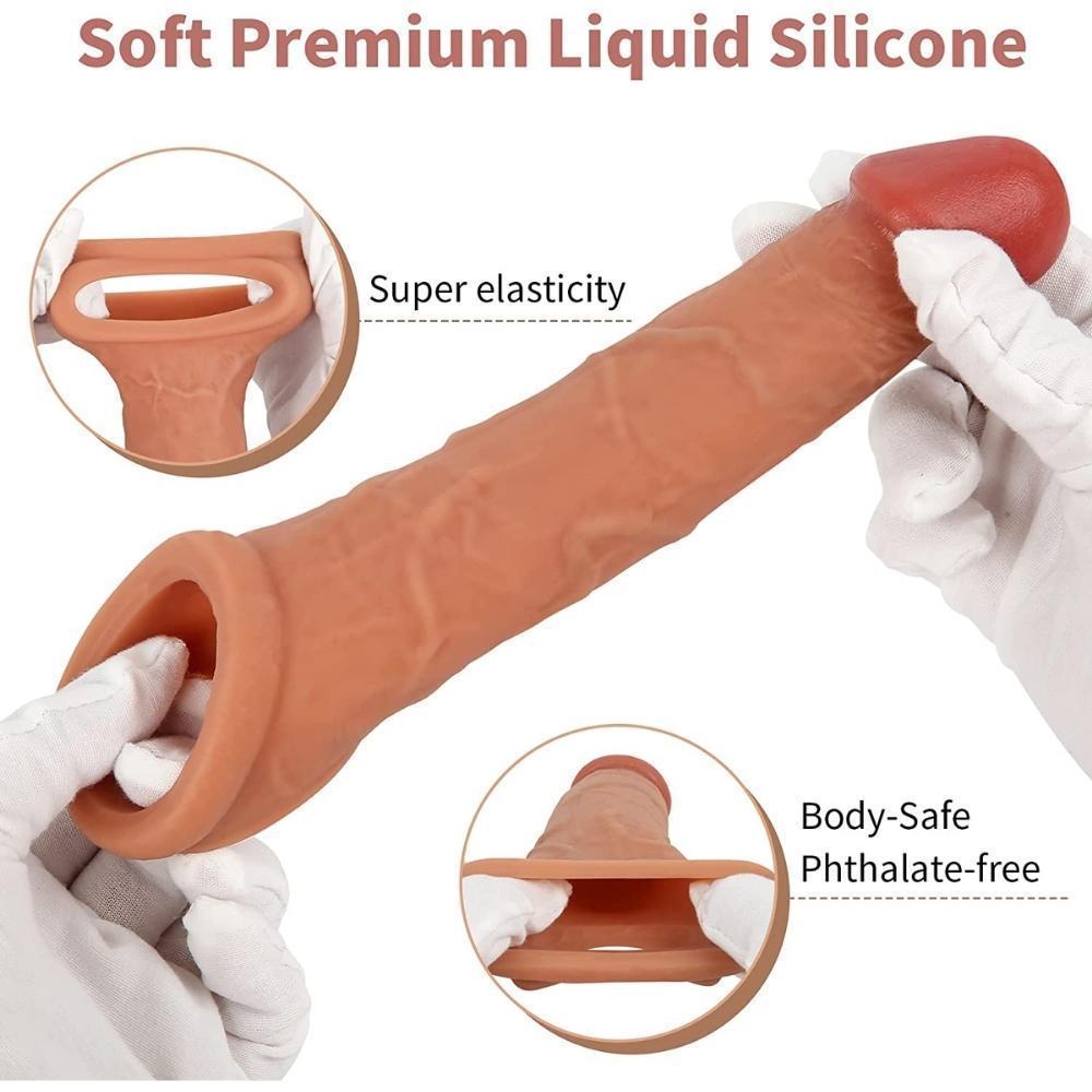JOHNSON 5 CM Uzatmalı Ultra Gerçekçi Dokuda Testis Destekli Sıvı Silikon Realistik Penis Kılıfı - Melez