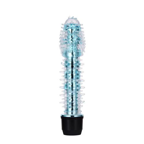 CRYSTAL STRONG Titreşimli Yumuşak Dokulu Tırtıklı Jel Vibratör Penis - Mavi