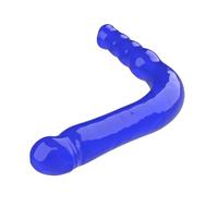 DOUBLE DONG Eğik Yapıda Çift Taraflı Jel Dokulu Penis 29 CM - Mavi
