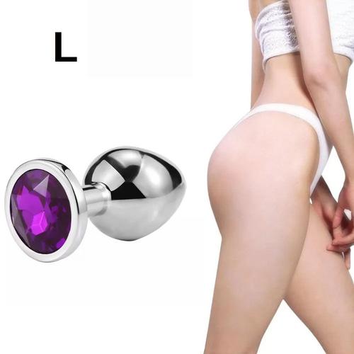 Silver Paslanmaz Çelik Mor Taşlı Metal Anal Plug - Büyük