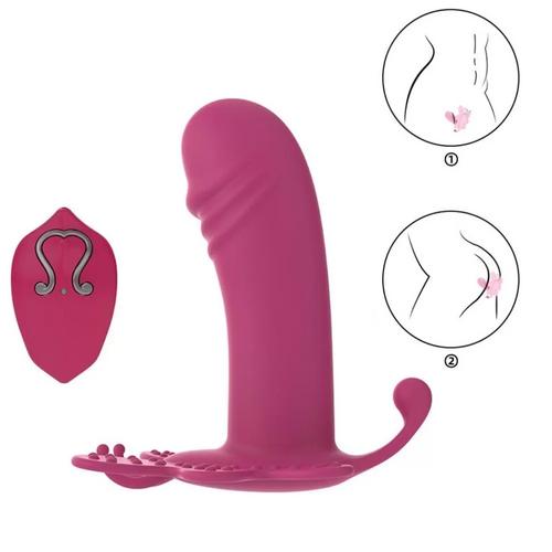 AMANRAYA Klitoris G-Spot ve Anal Uyarıcı 3 in 1 Giyilebilir Kelebek Vibratör - Kırmızı