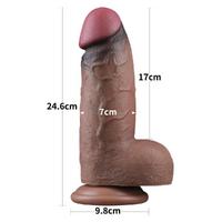 25 CM Yumuşak Doku Çift Katman Platin Silikon Realistik Çok Kalın Büyük Dildo Penis