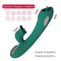 BESS Klitoris ve G-Spot Uyarıcı Dil Simülasyonu Elektroşok Titreşimli 2 in 1 Rabbit Vibratör - Yeşil