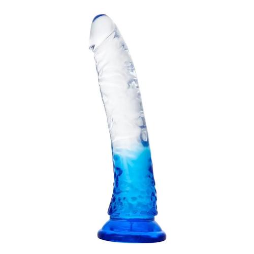 RAINBOW CLEAR Ultra Yumuşak Dokulu Testissiz Realistik Jel Penis - Mavi