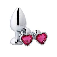 Silver Paslanmaz Metal Pembe Kalp Taşlı Anal Plug - Küçük